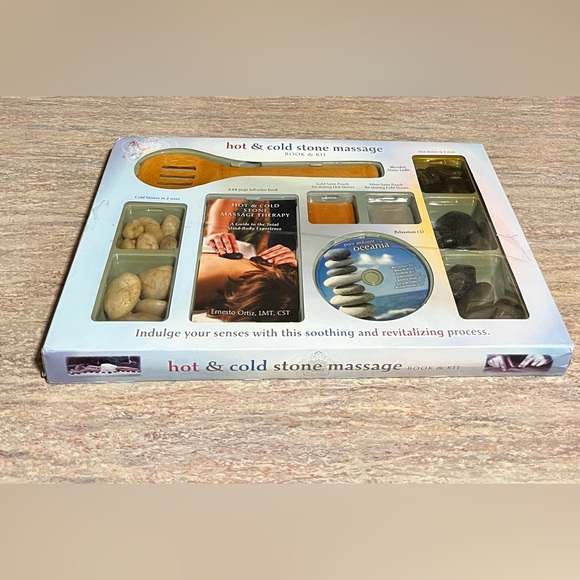 NIB Hot & Cold stone massage book and kit with CD, wooden Spoon, book and more - Picture 3 of 16